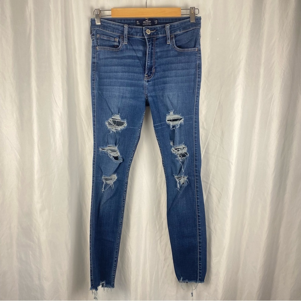 Hollister High Rise Super Skinny Distressed Blue Jeans Size 7R